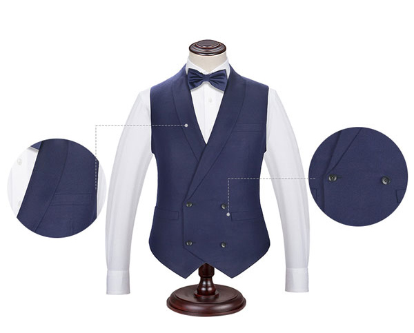 深藍色雙排扣商務西裝正裝馬甲工藝亮點特寫圖