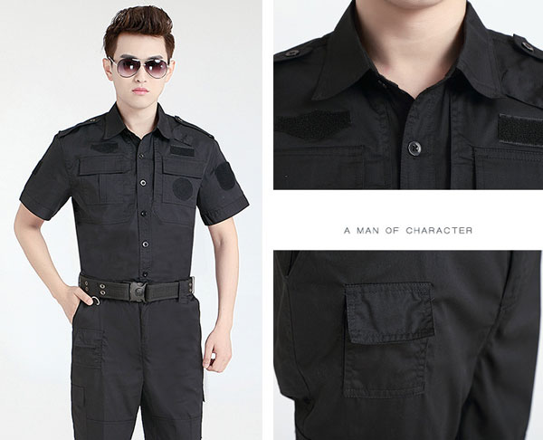 夏季保安執勤工作服套裝款式領口細節展示圖