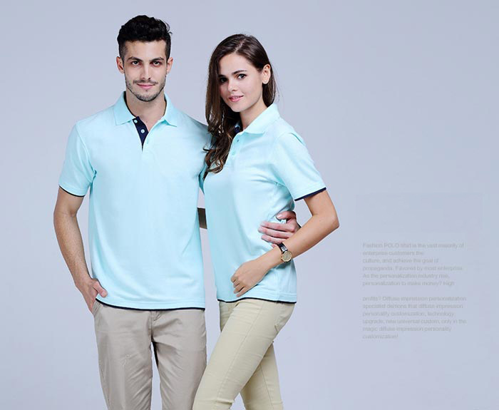 薄荷綠色雙下擺短袖翻領t恤衫款式展示圖